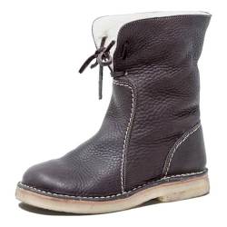 MUGUOY Vintage Buttery-Soft Waterproof Wool Lining Boots,Women's Round Toe Snow Boots,Non-Slip Comfort PU Leather Winter Boots (Coffee, Erwachsene, Damen, 39, Numerisch, EU Schuhgrößensystem, M) von MUGUOY