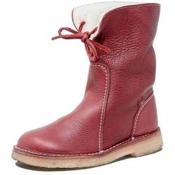 MUGUOY Vintage Buttery-Soft Waterproof Wool Lining Boots,Women's Round Toe Snow Boots,Non-Slip Comfort PU Leather Winter Boots (Red, Erwachsene, Damen, 39, Numerisch, EU Schuhgrößensystem, M) von MUGUOY