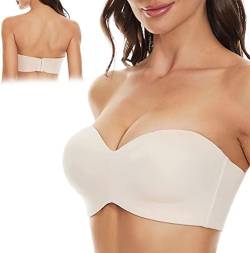 MUGUOY Women's Plus Size Full Support Non-Slip Convertible Bandeau Bra,Multiway Coverage Comfort Ultra-Thin Breathable Strapless Bra (80D, Beige) von MUGUOY
