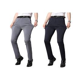 Men's Ice Silk Suit Pants - Gentleman Non-Ironing Anti-Wrinkle Suit Pants, Summer Ice Cool Breathable Slim Fit Casual Business Stretch Dress Pant. (35, Gray+Navy blue) von MUGUOY