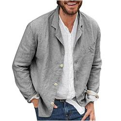 Men's Loose Cotton and Linen Suit Jacket, Men's Casual Blazer Jackets, Lightweight Sports Coats Relaxed Fit Single Breasted Summer Lapel Suit Outwear. (XL, Grey) von MUGUOY