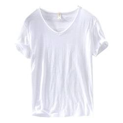 Premium Cotton Shirt, Men's Classic Fit Cotton Short-Sleeve,Breathable Casual Basic Tops T Shirts,V-Neck Undershirts for Men. (M, White) von MUGUOY