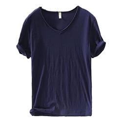 Premium Cotton Shirt, Men's Classic Fit Cotton Short-Sleeve,Breathable Casual Basic Tops T Shirts,V-Neck Undershirts for Men. (XL, Dark Blue) von MUGUOY