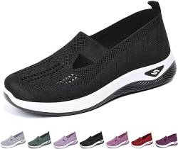 Women's Woven Orthopedic Breathable Soft Sole Shoes, Mesh Up Knit Stretch Slip-on Walking Sneakers with Arch Support (Black, Erwachsene, Damen, 37, Numerisch, EU Schuhgrößensystem, M) von MUGUOY