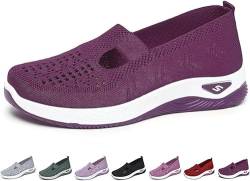 Women's Woven Orthopedic Breathable Soft Sole Shoes, Mesh Up Knit Stretch Slip-on Walking Sneakers with Arch Support (Deep Purple, Erwachsene, Damen, 38, Numerisch, EU Schuhgrößensystem, M) von MUGUOY