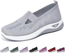Women's Woven Orthopedic Breathable Soft Sole Shoes, Mesh Up Knit Stretch Slip-on Walking Sneakers with Arch Support (Grey, Erwachsene, Damen, 39, Numerisch, EU Schuhgrößensystem, M) von MUGUOY