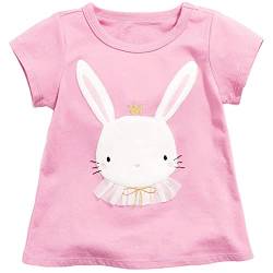 Baby Mädchen Shirt Cartoon Hase Shirt Kurzarm Casual Sommer Outfits Rosa,7 Jahre,122 von MUJOQE