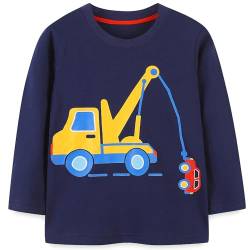 Jungen Langarmshirt Kinder Traktor Druck Baumwolle Longsleeve Shirt Rundhals Tops 116 von MUJOQE