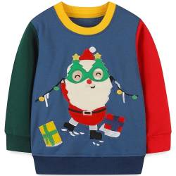 Kinder Weihnacht Pullover Jungen Baumwolle Rentier Sweatshirt Weihnachtsoutfit Weihnachtspuli Christmas Langarmshirt 92 von MUJOQE
