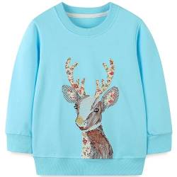 Kinder Weihnacht Pullover Mädchen Baumwolle Rentier Sweatshirt Weihnachtsoutfit Weihnachtspuli Christmas Langarmshirt 110 von MUJOQE