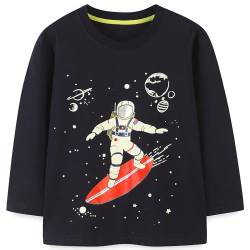MUJOQE Langarmshirt Jungen Langarm Kinder Pullover Fluoreszenz Shirt Astronauten Baumwolle Tops 5 Jahre von MUJOQE