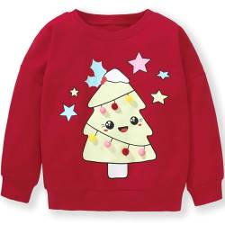 Mädchen Weihnachtsbaum Pullover Kinder Weihnacht Sweatshirts Baumwolle Weihnachtskleidung Warme Christmas Langarmshirt 110 von MUJOQE