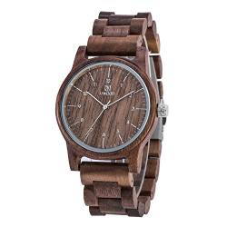 MUJUZE holzuhr Herren Analoge Quarz Klassik Round Business Hypoallergene Natur 40mm Ziffernblatt Nussbaum Sandelholz holzuhren mit Goldene Zeiger（Walnut） von MUJUZE