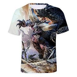 MULIZHE Monster Hunter World Cat Kurzärmeliges T-Shirt-Karikaturpaar-Sportparty-Sportparty des 3D-Farbdrucks atmungsaktives Feiertagsjungenmädchengeschenk L von MULIZHE