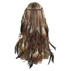 Böhmische Pfau Feder Kopfschmuck Stirnband Erwachsene Mädchen Boho Indisch Haar Band Stirnband Faschingskostüme Feder Stirnbänder Zubehoer für Abendkleider Festival Party Karneval (Brown, One Size) von MUMEOMU