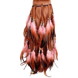 Böhmische Pfau Feder Kopfschmuck Stirnband Erwachsene Mädchen Boho Indisch Haar Band Stirnband Faschingskostüme Feder Stirnbänder Zubehoer für Abendkleider Festival Party Karneval (Pink, One Size) von MUMEOMU