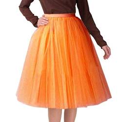 Damen Karneval Kostüm 80er Puffy Tüllrock Tüll Petticoat Tüllrock Damen Unterrock Tütü Rock Hohe Taille Elastische Petticoat Tüllrock Party Rockabilly Tüll Rock Midirock (S4-Orange, One Size) von MUMEOMU