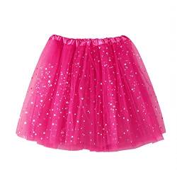 Damen Tüllrock Tüll Rock mit Pailletten Sternen Adult Teen Tütü Rock Minirock Petticoat Tanzkleid Dehnbaren Rock Retro 80er Party Prinzessin Ballett Tanzen Rock Halloween Karneval (Hot Pink, One Size) von MUMEOMU