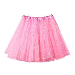 Damen Tüllrock Tüll Rock mit Pailletten Sternen Adult Teen Tütü Rock Minirock Petticoat Tanzkleid Dehnbaren Rock Retro 80er Party Prinzessin Ballett Tanzen Rock Halloween Karneval (Pink, One Size) von MUMEOMU