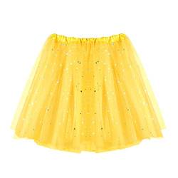 Damen Tüllrock Tüll Rock mit Pailletten Sternen Adult Teen Tütü Rock Minirock Petticoat Tanzkleid Dehnbaren Rock Retro 80er Party Prinzessin Ballett Tanzen Rock Halloween Karneval (Yellow, One Size) von MUMEOMU