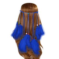 Feder Kopfschmuck Damen Karneval Kostüm Boho Hippie Indisch Stirnband Feder Stirnbänder Federschmuck Böhmische Kopfbedeckung Quaste Headwear für Erwachsene Mädchen Karneval Festival, (Blue, One Size) von MUMEOMU