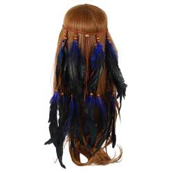 Frauen Bohemian Haarschmuck Feder Quasten Stirnband Haarband mit Federn, indianisch Hippie Boho Festival Party Feder Haarband Kopfschmuck Accessoires Karneval Kostüm, für (Dark Blue, One Size) von MUMEOMU