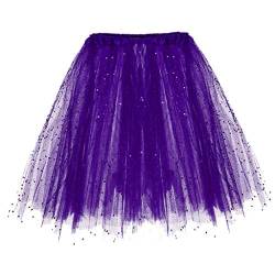 Karneval Damen Pailletten Tüllrock Dehnbaren Tütü Rock Minirock Erwachsene Petticoat Tanzkleid Tutu Rock Adult Teen Ballettrock Tüllrock für Party Ballett Tanzen Halloween (Dark Purple, One Size) von MUMEOMU