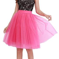 Karneval Kostüm Damen 80er Puffy Tüllrock Tüll Petticoat Tüllrock Damen Unterrock Tütü Rock Hohe Taille Elastische Petticoat Tüllrock Party Rockabilly Tüll Rock Midirock (Hot Pink, XXL) von MUMEOMU