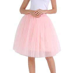 Karneval Kostüm Damen 80er Puffy Tüllrock Tüll Petticoat Tüllrock Damen Unterrock Tütü Rock Hohe Taille Elastische Petticoat Tüllrock Party Rockabilly Tüll Rock Midirock (Rose Gold, M) von MUMEOMU