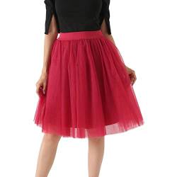 Karneval Kostüm Damen 80er Puffy Tüllrock Tüll Petticoat Tüllrock Damen Unterrock Tütü Rock Hohe Taille Elastische Petticoat Tüllrock Party Rockabilly Tüll Rock Midirock Faschingskostüme (Wine, XL) von MUMEOMU