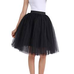 Karneval Kostüm Damen 80er Puffy Tüllrock Tüll Petticoat Tüllrock Damen Unterrock Tütü Rock Hohe Taille Elastische Petticoat Tüllrock Party Rockabilly Tüll Rock Midirock Faschingskostüme (Black, M) von MUMEOMU