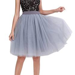 Karneval Kostüm Damen 80er Puffy Tüllrock Tüll Petticoat Tüllrock Damen Unterrock Tütü Rock Hohe Taille Elastische Petticoat Tüllrock Party Rockabilly Tüll Rock Midirock Faschingskostüme (Grey, M) von MUMEOMU