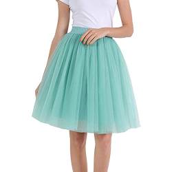 Karneval Kostüm Damen 80er Puffy Tüllrock Tüll Petticoat Tüllrock Damen Unterrock Tütü Rock Hohe Taille Elastische Petticoat Tüllrock Party Rockabilly Tüll Rock Midirock Faschingskostüme (Green, M) von MUMEOMU