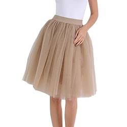 Karneval Kostüm Damen 80er Puffy Tüllrock Tüll Petticoat Tüllrock Damen Unterrock Tütü Rock Hohe Taille Elastische Petticoat Tüllrock Party Rockabilly Tüll Rock Midirock Faschingskostüme (Khaki, M) von MUMEOMU