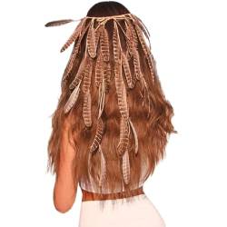 Karneval Kostüm Damen Boho Hippie Indisch Stirnband Böhmische Feder Kopfschmuck Festival Party Karneval Feder Stirnbänder Federschmuck Quaste Headwear Kopfbedeckung für Erwachsene (Brown, One Size) von MUMEOMU