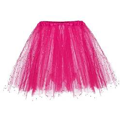 Karneval Kostüm Tüllrock Damen 50er Tütü Rock mit Pailletten Kurz Unterrock Petticoat Tutu Retro 50er Rockabilly Adult Teen Minirock Kurz Ballett Tanzkleid Party Halloween (Hot Pink, One Size) von MUMEOMU