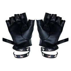 MUMIAO Tanzhandschuhe aus Leder | Hohlniete Cosplay Handschuhe - Fingerlose Kunstlederhandschuhe, Schwarze Biker-Punk-Handschuhe für Frauen und Kinder, die tanzen, Cosplay von MUMIAO
