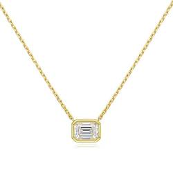 MUMUYOP Die Halskette der Frauen, 2 Karat rechteckige Moissanit-Anhänger-Halskette aus 100% 925er Silber mit Smaragdschliff-Diamant-Halskette for Damen (Color : Gold_Onesize) von MUMUYOP