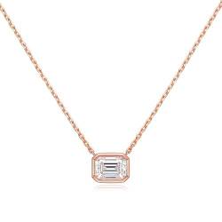 MUMUYOP Die Halskette der Frauen, 2 Karat rechteckige Moissanit-Anhänger-Halskette aus 100% 925er Silber mit Smaragdschliff-Diamant-Halskette for Damen (Color : Rose Gold_Onesize) von MUMUYOP