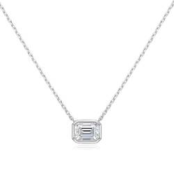 MUMUYOP Die Halskette der Frauen, 2 Karat rechteckige Moissanit-Anhänger-Halskette aus 100% 925er Silber mit Smaragdschliff-Diamant-Halskette for Damen (Color : Silver_Onesize) von MUMUYOP