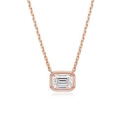 MUMUYOP Die Halskette der Frauen, 6 * 8 mm 2ct Smaragdschliff-Moissanit-Diamant-Anhänger mit Halsketten aus 100% S925-Silber for Damen (Color : Rose gold color_Onesize) von MUMUYOP