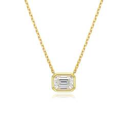 MUMUYOP Die Halskette der Frauen, 6 * 8 mm 2ct Smaragdschliff-Moissanit-Diamant-Anhänger mit Halsketten aus 100% S925-Silber for Damen (Color : Yellow gold color_Onesize) von MUMUYOP