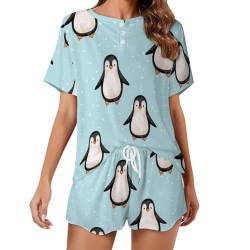 MUMUYOP Süßer Pinguin Pyjama Für Damen Kurzarm Nachtwäsche Pjs Sets Kurz Schlafanzug Hausanzug von MUMUYOP