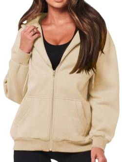 MUMZUGI Damen Sweatjacke Hoodie Jacken Kapuzenpullover Casual Kapuzenjacke, N-Beige L von MUMZUGI