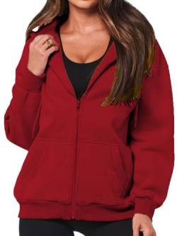 MUMZUGI Damen Sweatjacke Hoodie Jacken Kapuzenpullover Casual Kapuzenjacke, N-Rot L von MUMZUGI