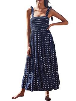 MUMZUGI Sommerkleid Damen Strandkleid Maxi Elegant Boho-Kleid Langes Ärmelloses Cocktailkleid Blumen, Blau XL von MUMZUGI