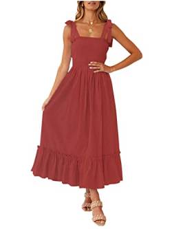 MUMZUGI Sommerkleid Damen Strandkleid Maxi Elegant Boho-Kleid Langes Ärmelloses Cocktailkleid Blumen, Rot XL von MUMZUGI