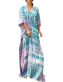 MUMZUGI Strandkleid Damen Maxi Sommerkleid Boho Lange Kaftan Bikini Cover Ups Lose Kleid Strandponcho, A-Pfauenblau von MUMZUGI