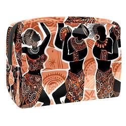 Kosmetiktasche mit tanzendem afrikanischem Volk, Make-up-Tasche, Kulturbeutel für Frauen und Mädchen, Mehrfarbig 1, 18.5x7.5x13cm/7.3x3x5.1in von MUOOUM