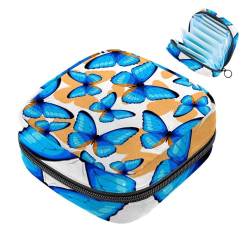 MUOOUM Blau-orange Schmetterling Damenbinden Aufbewahrungstasche Menstruationspad Tasche Tragbare Menstruationstasse Tasche mit Reißverschluss für Teenager Mädchen Frauen Damen von MUOOUM